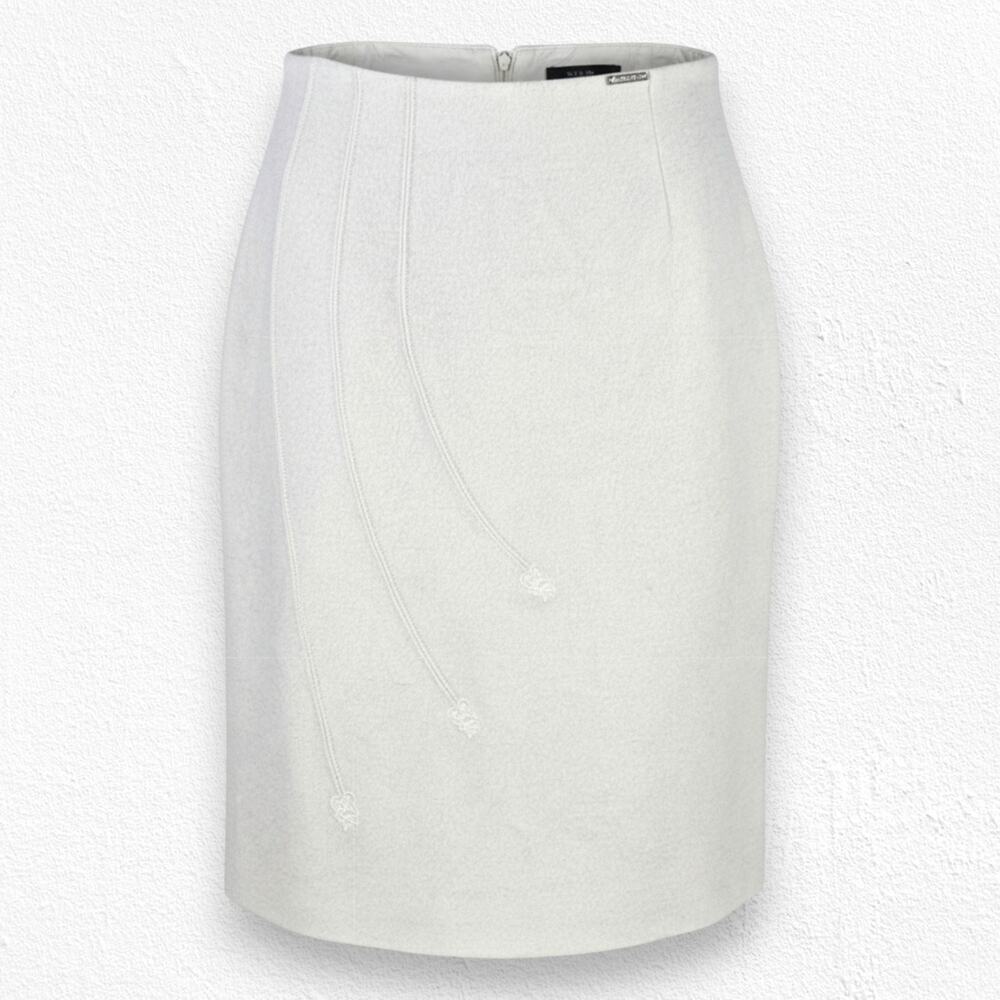 90s Vintage Cream Tan Embroidered Wool High Rise Straight Geiger Skirt Size 40